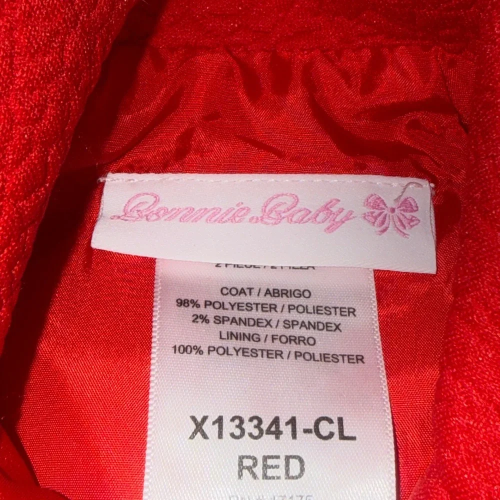 Bonnie Jean Baby Girl Red Textured‎ A-Line Dress Coat 18M X13341-CL